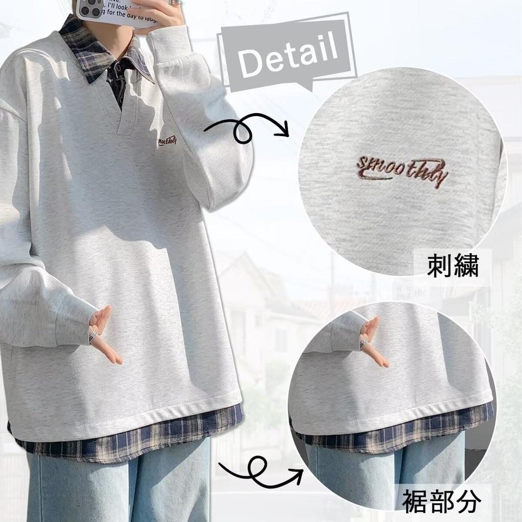 Bligo Long Sleeve Checked Oversized Loose Layered Solid Long Everyday Men's Sweatshirt, Autumn/Winter, V-Neck, Popular, Casual, Fit, Comfortable,