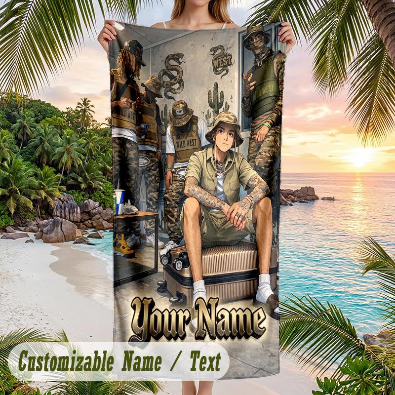 Central Cee Beach Towel, Personalized Custom Name Text, Quick Dry Large Absorbent Towel For Beach Pool