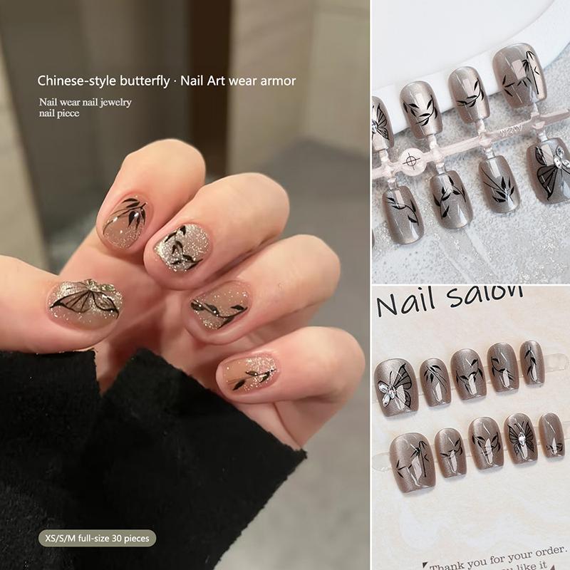 

30 шт. Накладные ногти в китайском стиле «Бабочка», «Кошачий глаз», Носимые, XS/S/M, Искусственные ногти, Накладные ногти, Типсы, Нейл-арт, Ногти для салона