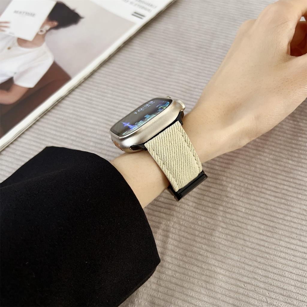 Watch Band For Apple Watch Series 10 Ultra 9 8 7 SE 6 5 4 3 2 1 46mm 49mm 45mm 44mm 42mm Magnetic Buckle Leather Nylon Wrist Strap