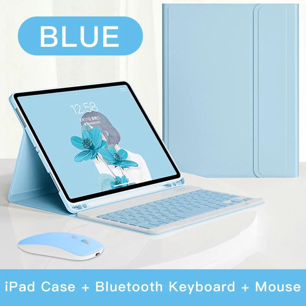 

Кожаный чехол для планшета для iPad Pro 11 Air4/5th Bluetooth-клавиатура для iPad 9/10 поколения Чехол с противоударным защитным чехлом для перьев 7 8 9th 10.2 синий