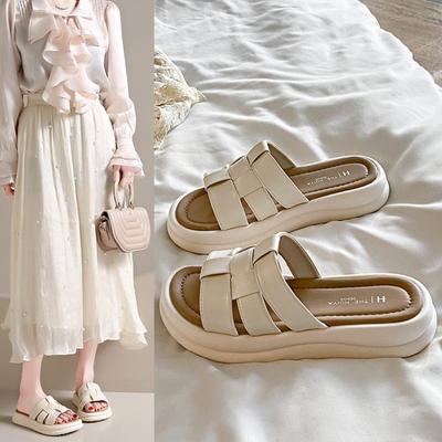 Mode Hausschuhe Damen Sommer Flache Schuhe Damen Pantoletten Mode Plateau Niedrig 2025 Luxus Römer Sandalen PU Stoff Gummi Huf