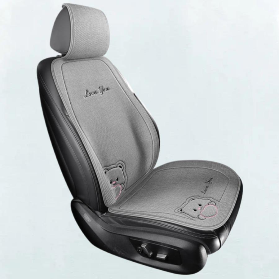 Lovely Bear Car Seat Cushion for Front Seat Soft & Breathable Linen Fabric for All Seasons Universal Fits Most Cars