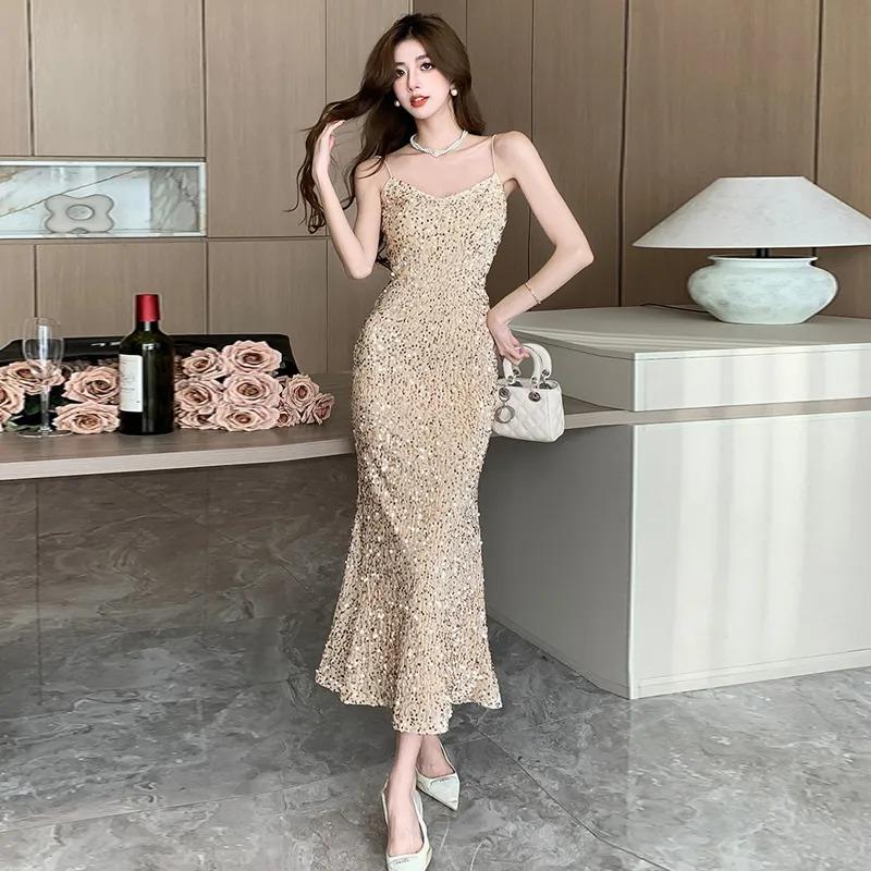 Women's Sequin Spaghetti Strap Mermaid Evening Dress
