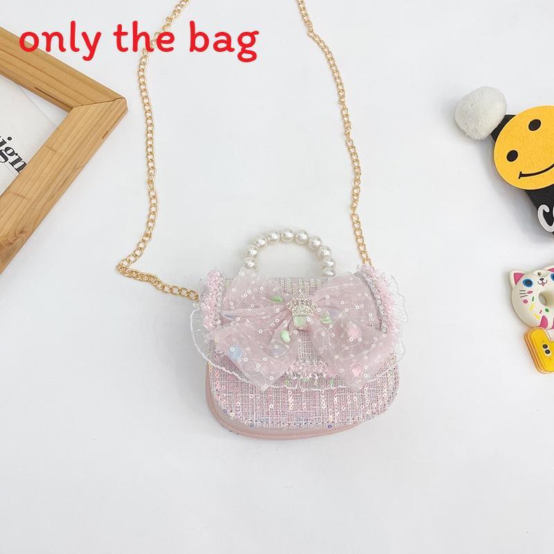 Childrens Canvas Bag With Artificial Pearl Handle And Butterfly Cartoon Pattern For Daily Use