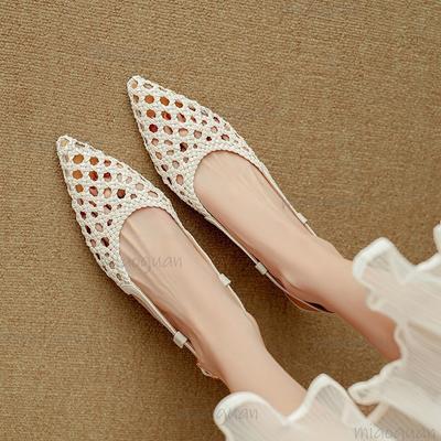 French Pointed Toe Hollow Breathable Sandals Elegant Sandals for Women Buckle Straps Cover Toe Slingback Shoes Summer