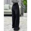 Women's Plus-Size Black-Gray Wide-Leg Jeans with Velvet, Slimming, Loose Fit for Autumn and Winter