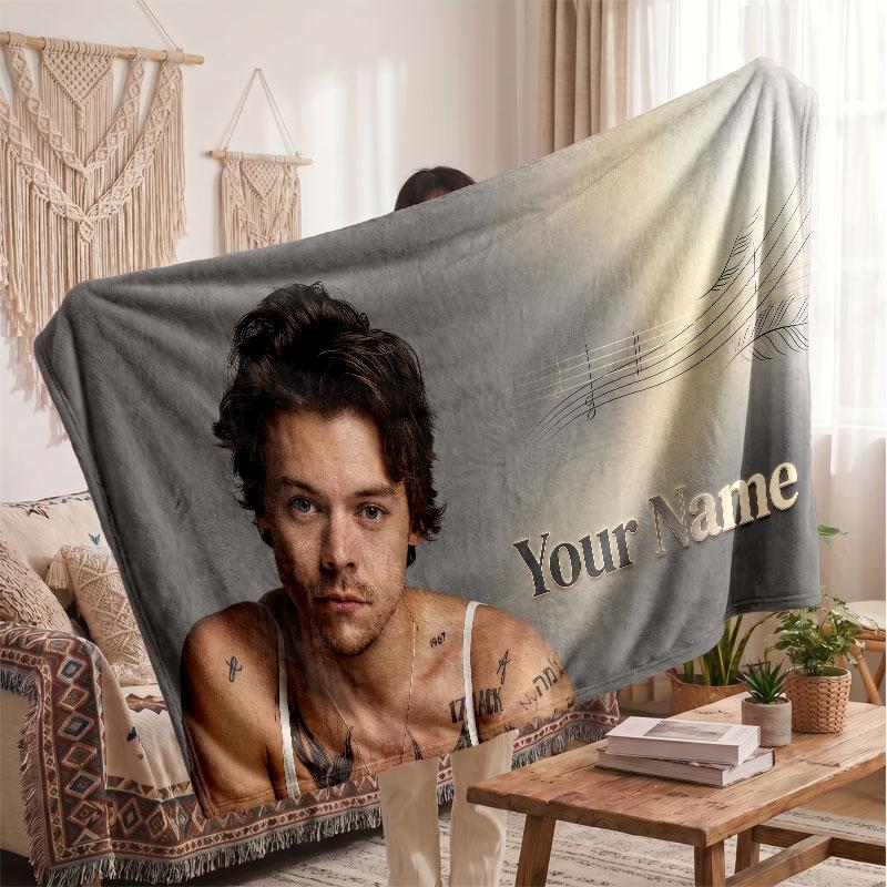 Harry Styles Flannel Blanket, Custom Name Text Personalized Soft Throw Blanket Home Decor Gift