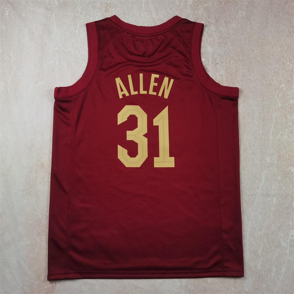 Cavaliers Basketball Jersey: Red #45 Mitchell, #10 Garland, #4 Mobley, Heat-Pressed James, Irving, Allen Edition