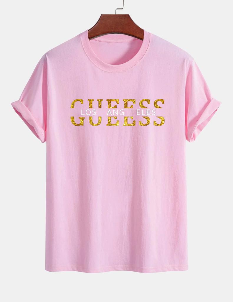 Women's T-shirt 100% Pure Cotton Summer Casual Loose Fashion GUESS Los Angeles Letter Printed Round Neck Short Sleeved T-shirt