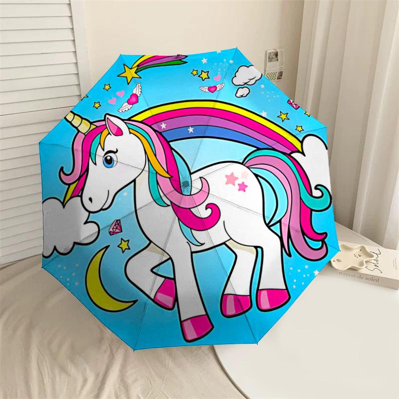 

1PC Unicorn Rainbow Umbrella-8-Rib Reinforced Portable Folding Travel Suitable for All Seasons Outdoor Daily Use-G356