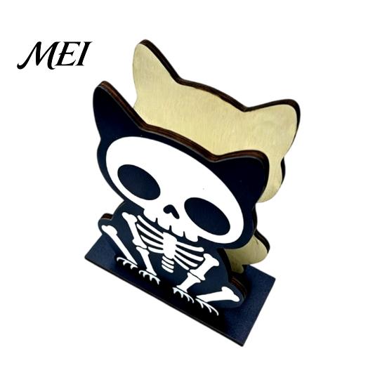 Kitchen Countertop Storage Halloween Wooden Napkin Holder, Ghost Pumpkin Skeleton Cat Bat Tissue Dispenser, Waterproof Solid Wood Base Tabletop