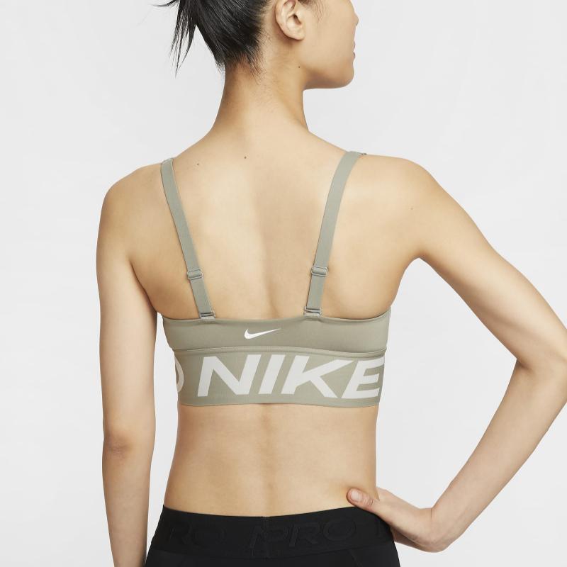 Nike Pro Indie Plunge Letter Print Medium Support Comfortable Sports Bra Women Underwear Light-Army-Green HF7325-320