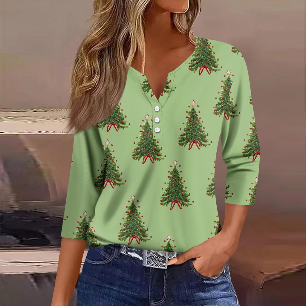 Women's Fashion Casual Three-quarter Sleeve V-neck Floral Print Top