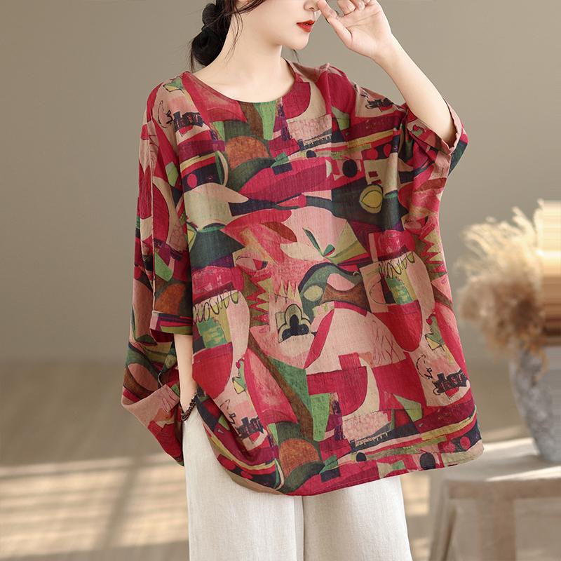 DIMANAF Plus Size New T-Shirt Women Shirts Flower Print Loose Casual O-Neck Lady Tops Tees Oversize Summer 2026