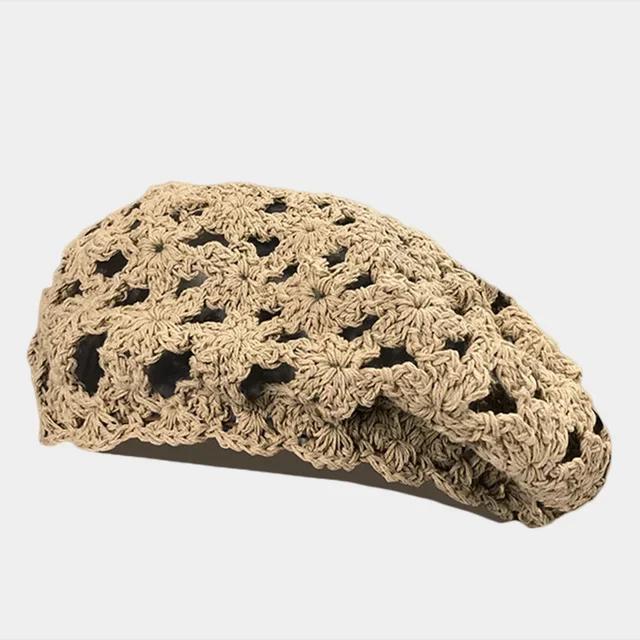 

Дышащая вязанная шапка-берет для женщин весна-лето, ручная работа, крючком, цветочный дизайн, дизайнерская шляпа, модная шляпа-гриб 56-58cm хаки