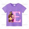 Mashas and The Bear Summer T-shirt Girl Children Tops Cute Cartoon Letters A-Z Print Clothing Short Sleeve Kids Casual Clothes
