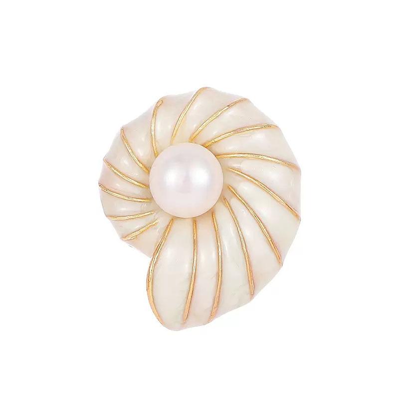 Exquisite Conch Pearl Brooch for Women, Creative and Niche Design Sense, Marine Creature Coat Suit Pin