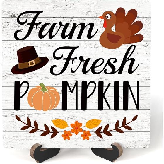 Fall Farmhouse Decor For Home, Fall Tiered Tray Decor, Farm Fresh Pumpkin Truck Sign, Fall Kitchen Living Room House Desk Decor, Thanksgiving Table Farm Fresh Pumpkin