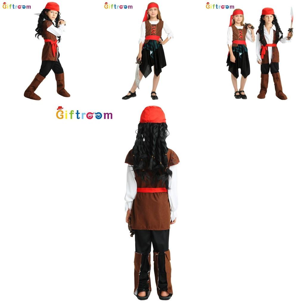 Kids Caribbean Pirate Costume For Halloween Festive Stage Performances Durable Polyester Fabric
