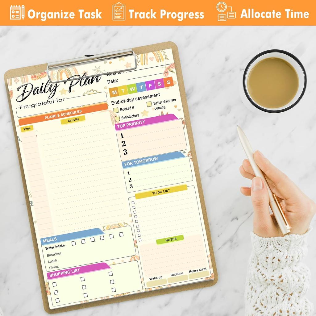 Daily planner notepad - Undated Daily Planner 52 Sheets 8.5" X 11" Daily for To-Do Lists, Habit Tracking, Academic Scheduling, and Productivity Goals