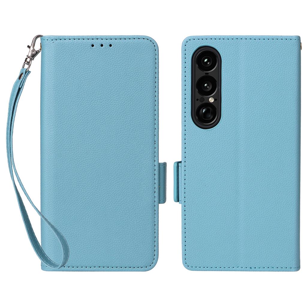 For Sony Xperia 1 VII Case with Wrist Strap Litchi Texture PU Leather Wallet Phone Cover