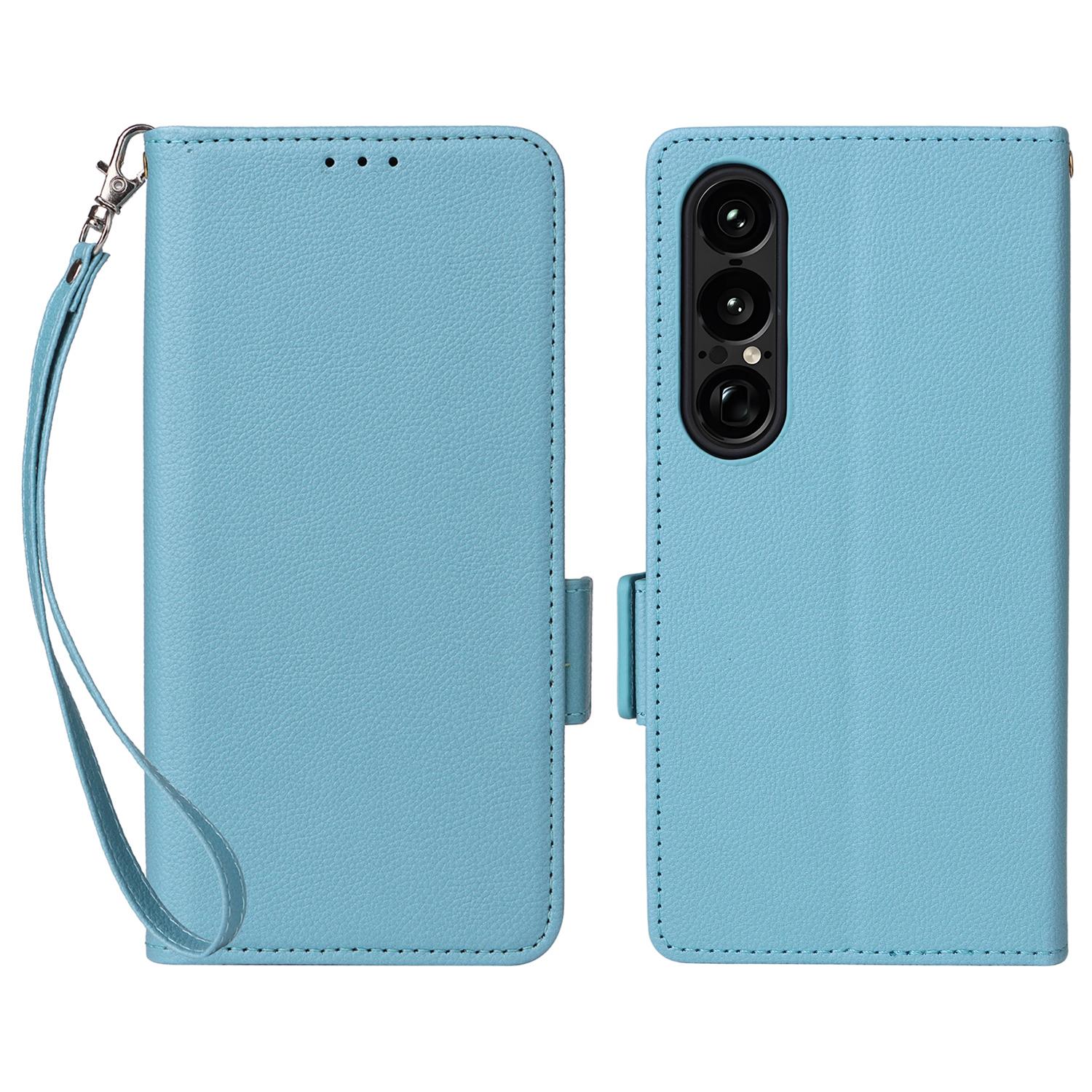 

For Sony Xperia 1 VII Case with Wrist Strap Litchi Texture PU Leather Wallet Phone Cover E