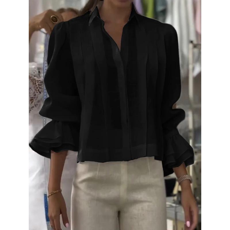 GMXIA Kadın Moda Günlük Sonbahar Kış Uzun Kollu POLO Yaka Bluzlar & Gömlekler