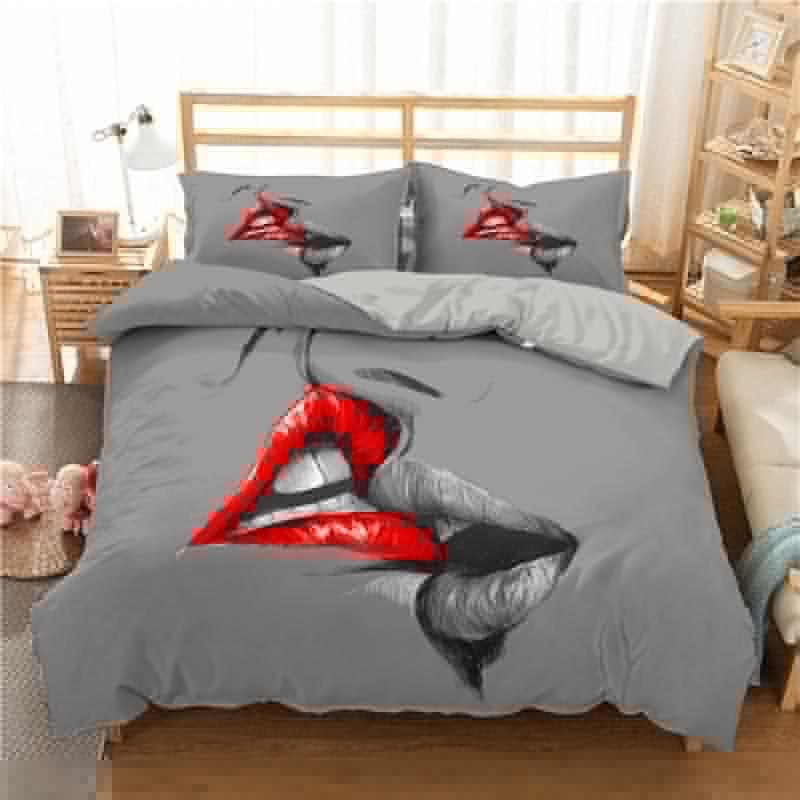 3D Print Duvet Cover King Size Love Bedding Set Lips Kissing Pattern Comforter Cover Bedding Decorative For Women Girls Lovers