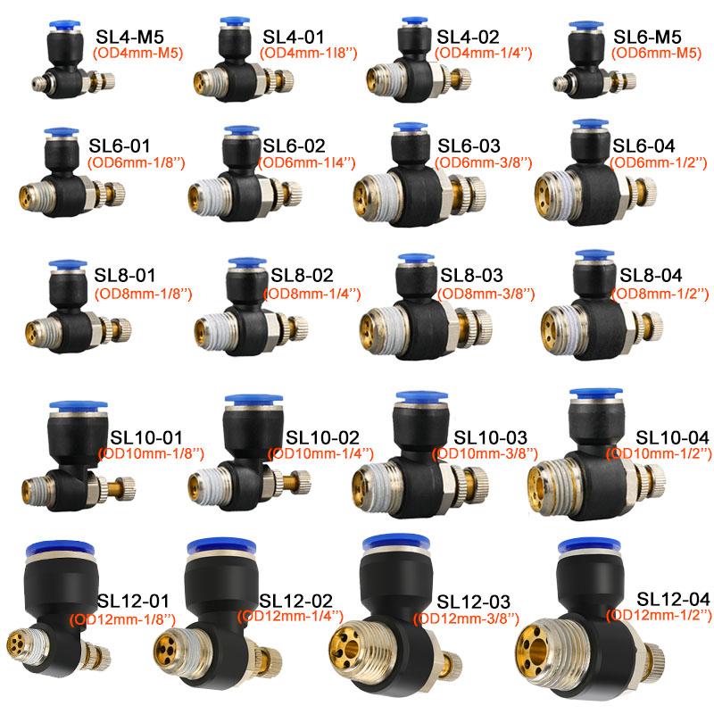 SL 4 6 8 10 12mm Air Valve Pneumatic Quick Valve Connector M5'1/8' 1/4' 3/8' 1/2 Regulator Throttle Speed Controller Valve Ventilation Valves 4