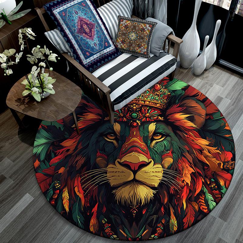 Royal Lion Round Area Rug,Carpet Rug for Living Room Bedroom Sofa Playroom Decor,Non-slip Floor Mat