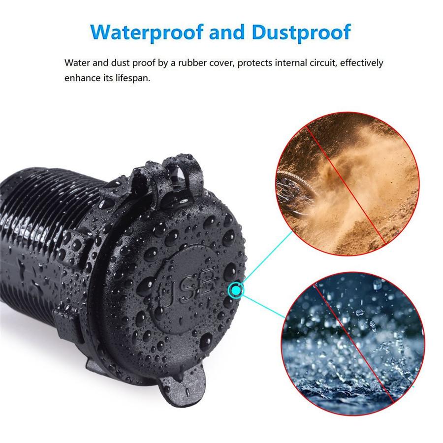 Waterproof Dual USB Charger Socket Power Outlet 4.8A with Wire In-line 10A Fuse