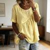 Damen-T-Shirt mit Rundhalsausschnitt, kurzen Ärmeln und Rüscheneinsatz, einfarbig, locker geschnitten, lässiges Sommertop