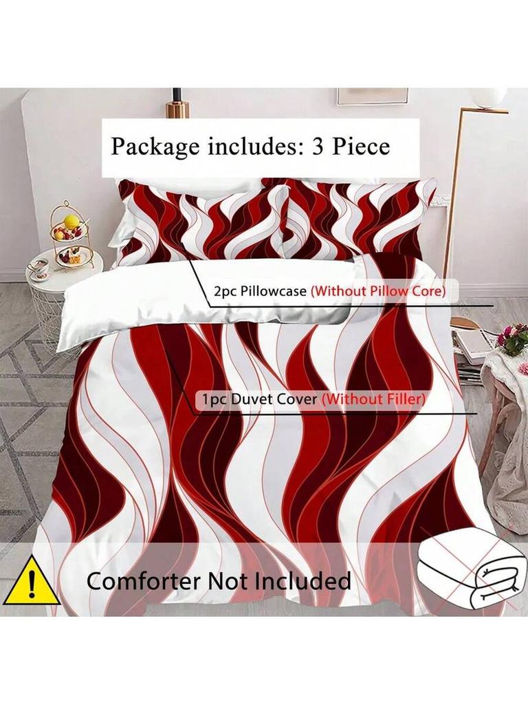 3-częściowy miękki i oddychający zestaw poszewek na kołdrę w klasyczne czerwono-białe paski - Wygodna dekoracja sypialni na każdą porę roku