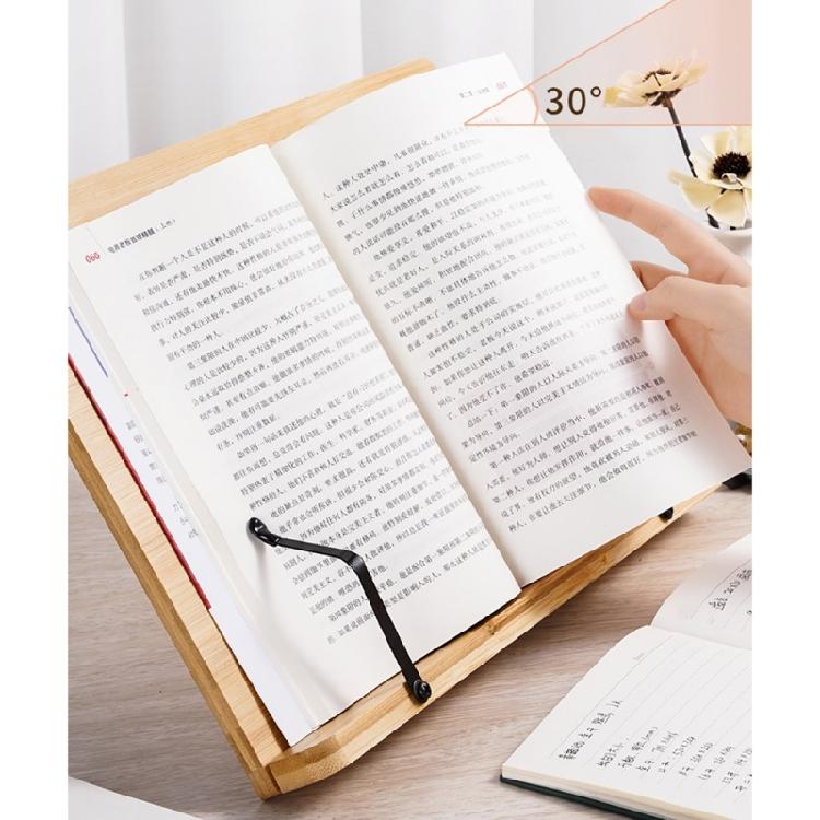 Wood Textbook Book Stand 6 Angles Adjustable Book Holder with Metal Page Clips for Music Scores Cook Recipe Tablet