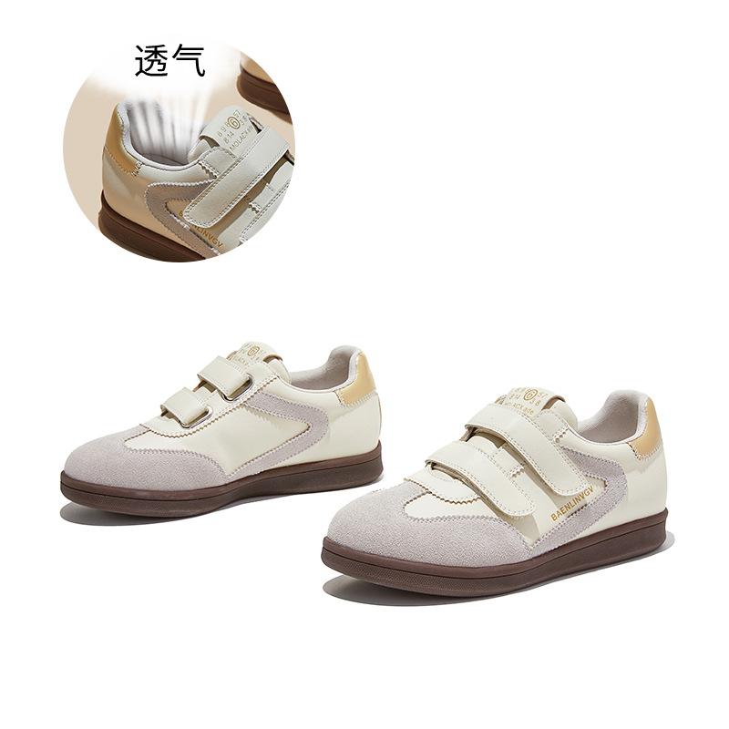 

Leather little white shoes spring new versatile board shoes platform heightening women s shoes Velcro casual moral training shoes women 35 бежевый