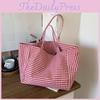 Simple Checkered Pattern Large Capacity Women Casual Canvas Tote Bag Daily For
