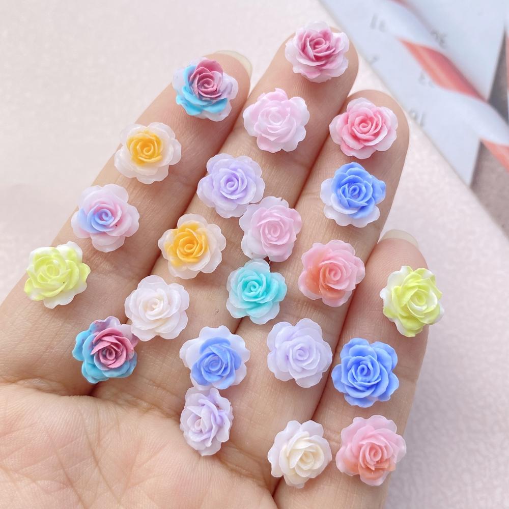 50Pcs New Cute Resin 10mm Mini Colorful Flowers Series Flat Back Manicure Parts Embellishments For Hair Bows  Accessorie