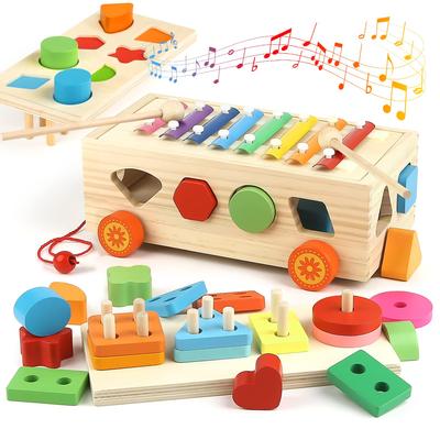 Montessori Pädagogisches 5 Jahre Jungen und Mädchen Geburtstagsgeschenk Holz Formensortier Glockenspiel mit Formensortierer Sensorisches Spielzeug für Kleinkinder und Lehre