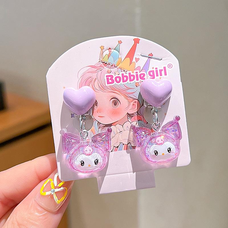 Kuromi Kolczyki Klipsy Bez Przekłuwania Uszu z Kokardką dla Dziewczynek