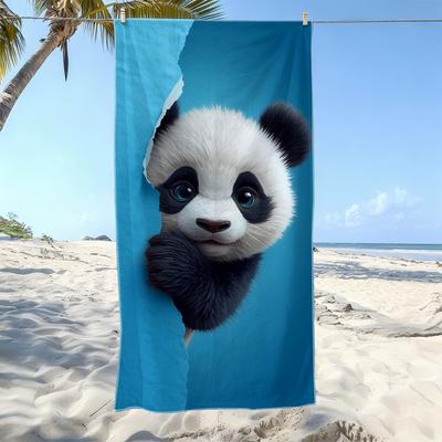 1 pièce Serviette de plage en microfibre avec imprimé panda mignon et ludique Séchage rapide Ultra absorbante Serviette de bain pour vacances à la plage Fête à la piscine Anniversaire