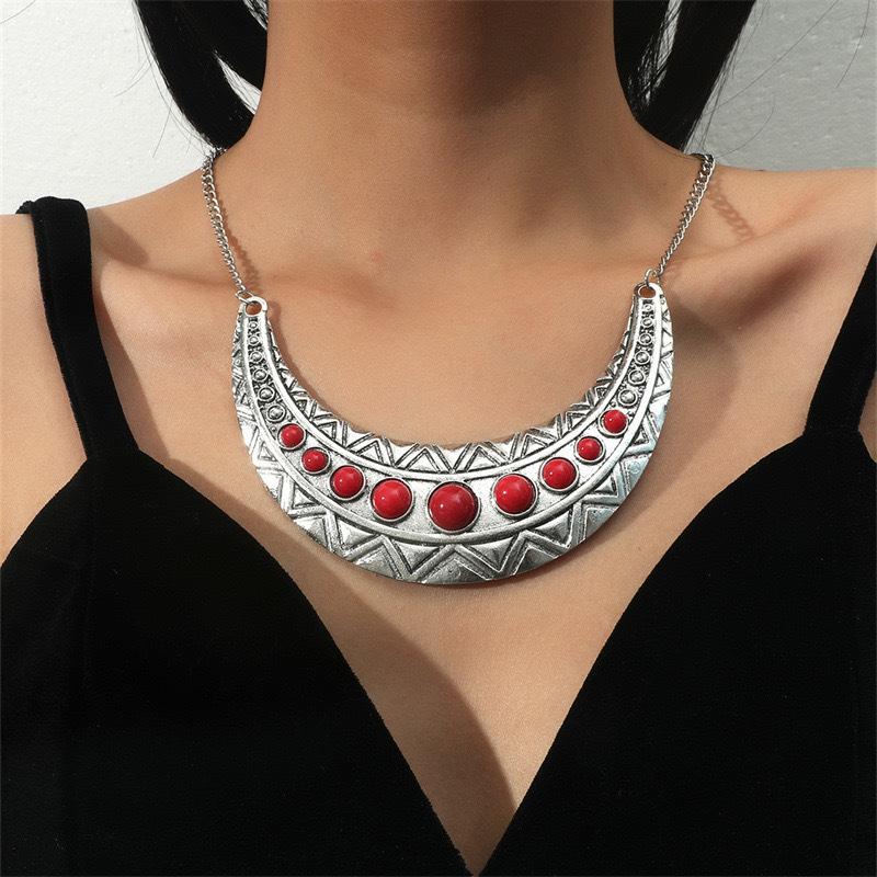 Retro Ethnic Style Alloy Collarbone Chain Hollow Flower Creative Necklace Bohemian Hanfu Ancient Clothing Neck Chain Necklace