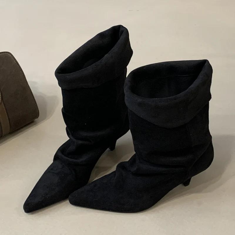 Fashion Street Style Vintage Ankle Boots Women Winter Pointed Toe Thin Low Heel Shoes SHort Botas Zapatos De Mujer