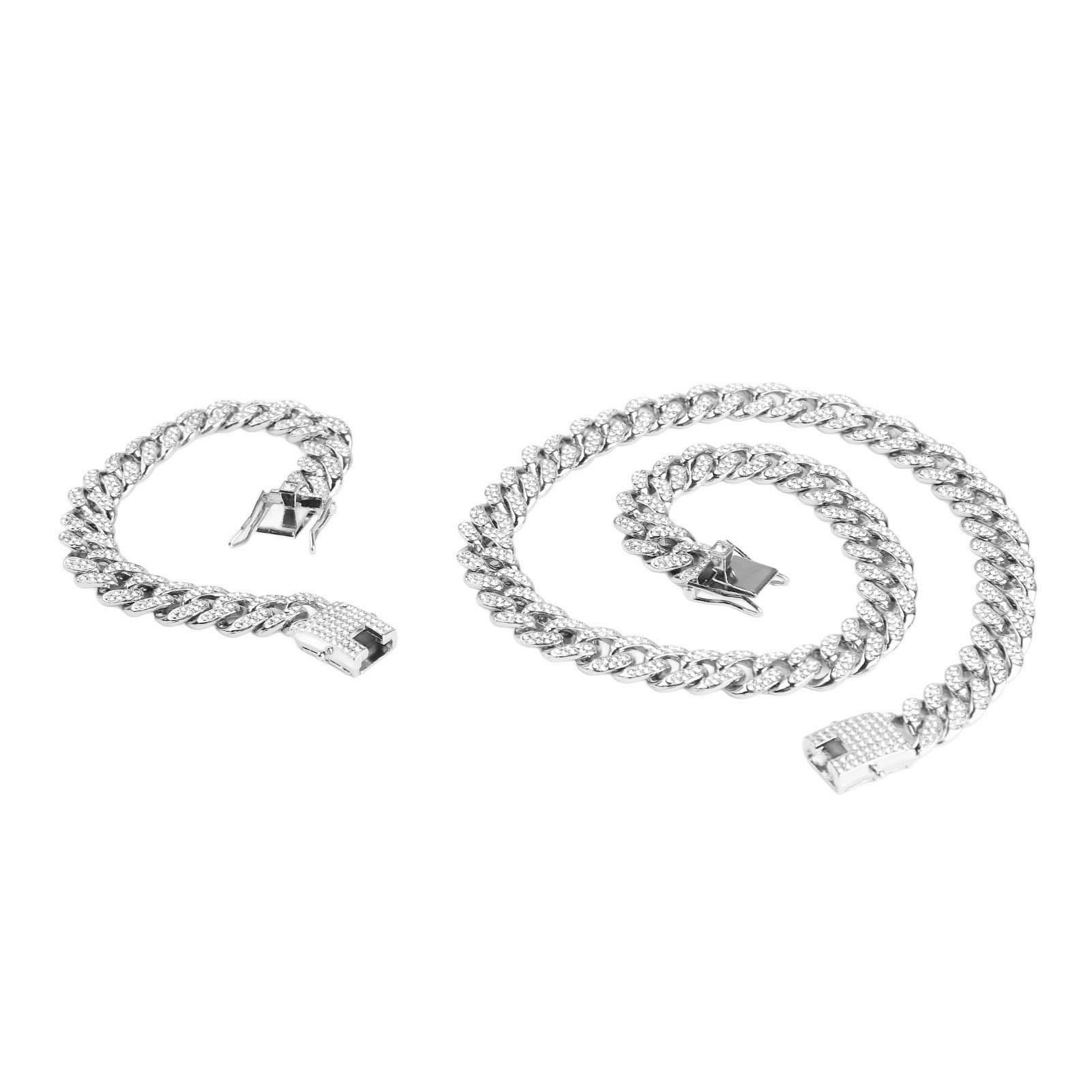 

Комплект ожерелья и браслета, сплав, стразы, легко открывающаяся застежка, хип-хоп, серебристый, подарок