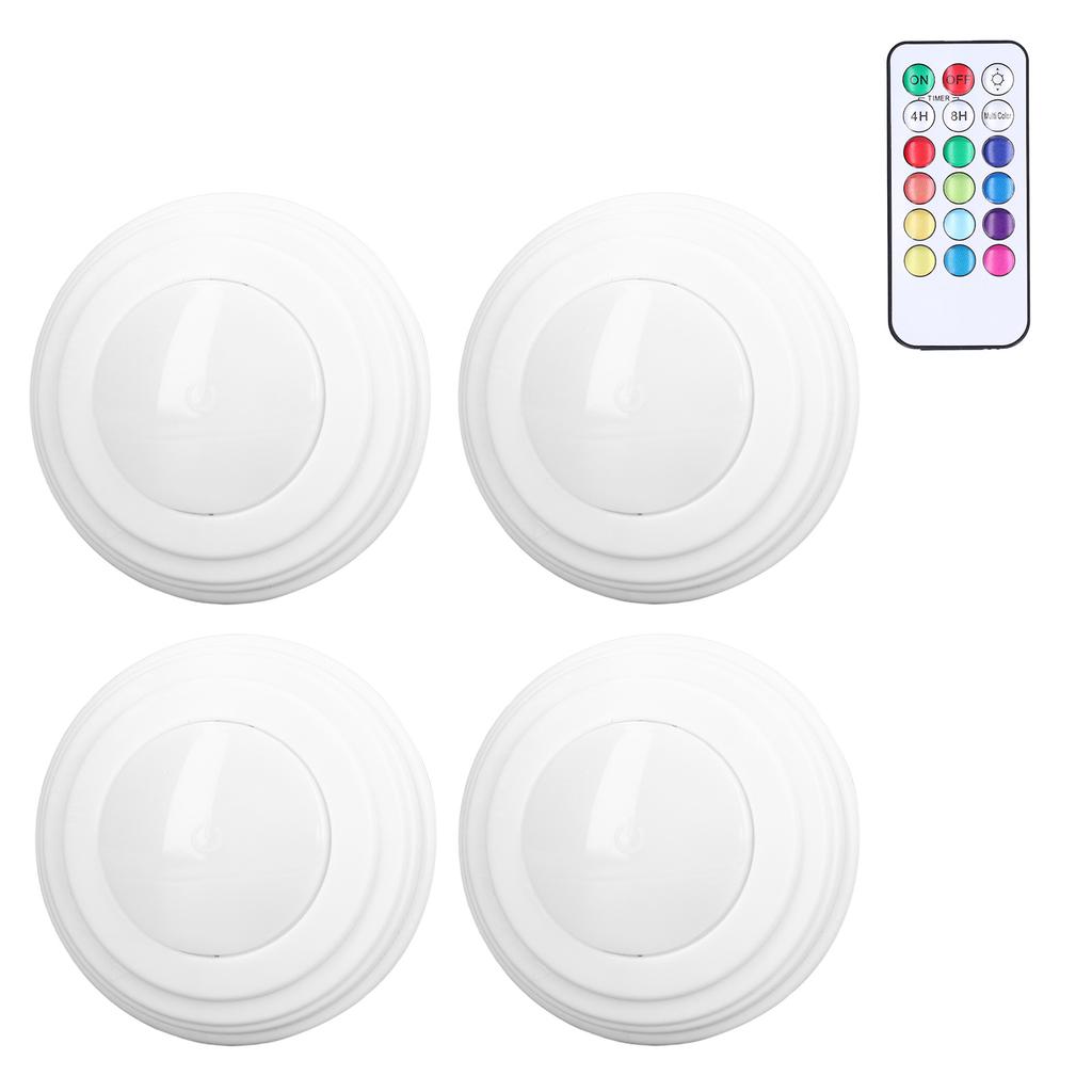 4 Stück LED Puck Licht RGBW 13 Farben Modi Fernbedienung Stanzfreie Installation Energiesparend