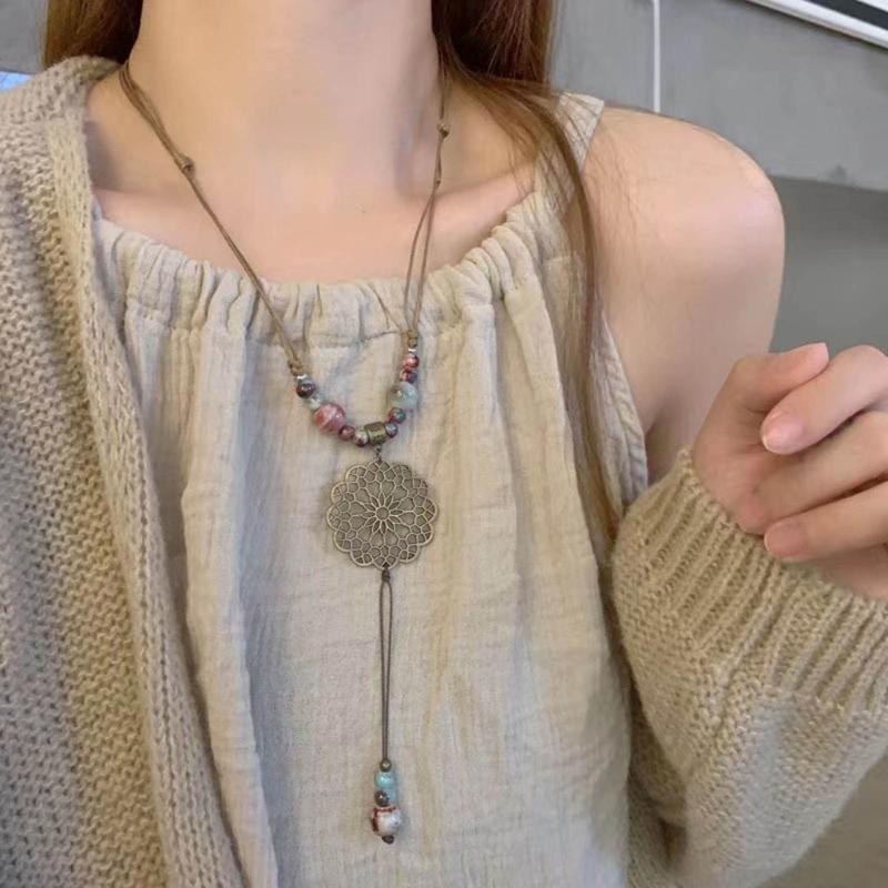 Personality Ceramic Beads Tassels Necklace Ethnic Style Catchers Pendant Necklaces Fashion Women Jewelry Accessories