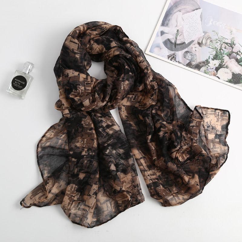 180cm Long Floral Cotton and Linen Scarf for Women, Thin and Soft, Versatile Silk Scarf for All Seasons