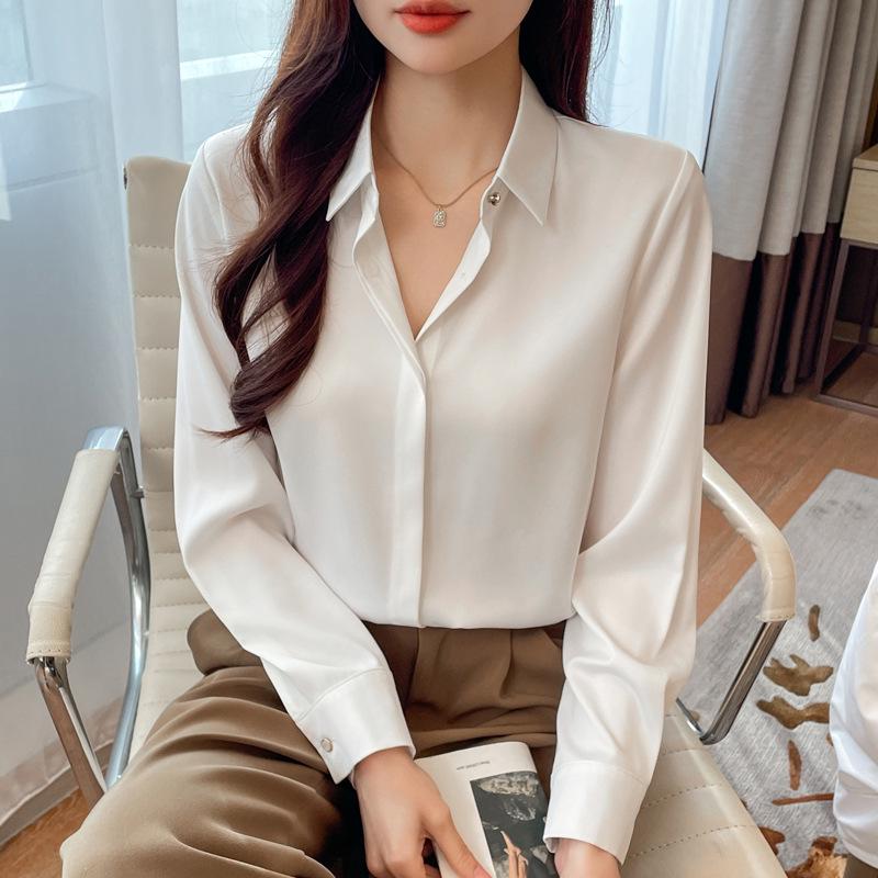 2025 Women's Niche Design Satin Shirt: Elegant, High-End Professional Wear for Spring & Autumn