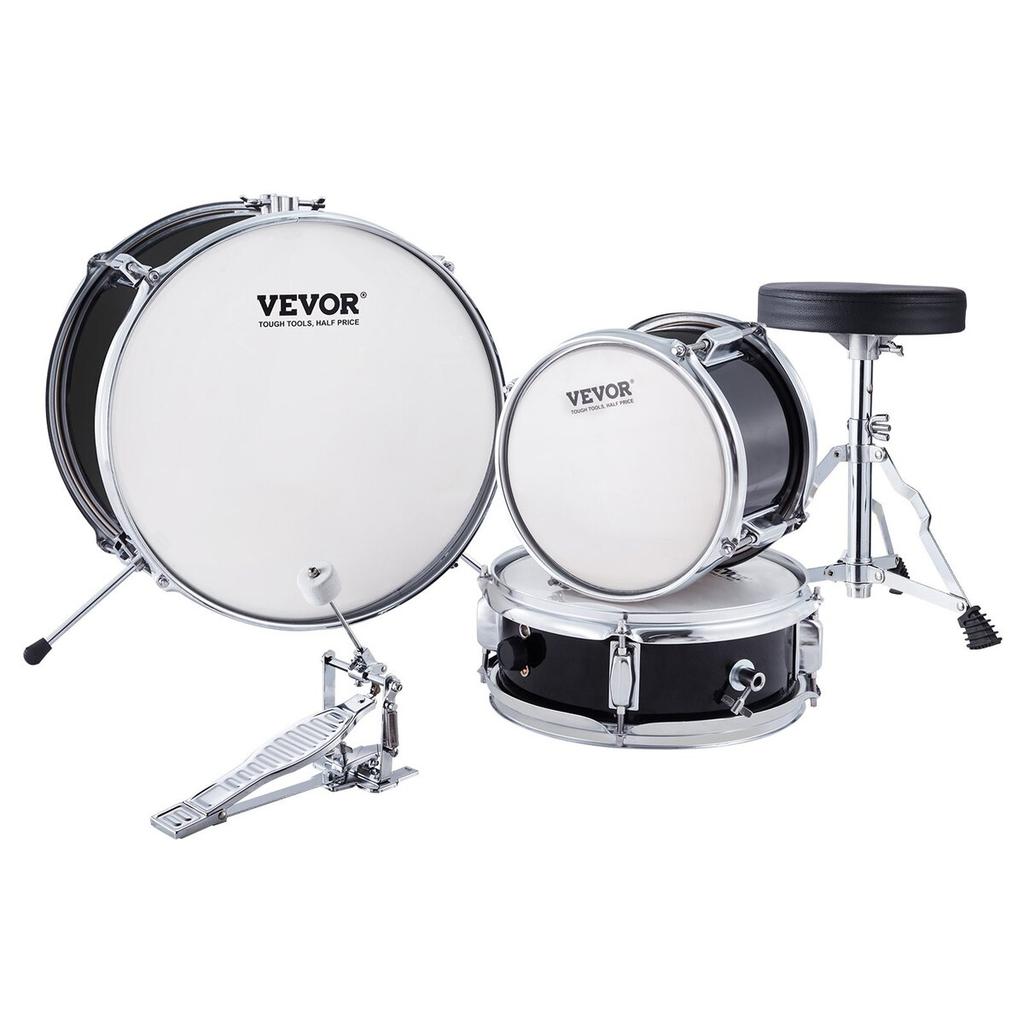 Kids Drum Set 3-Piece 14 in Beginner Drum Set for Child with Throne Black