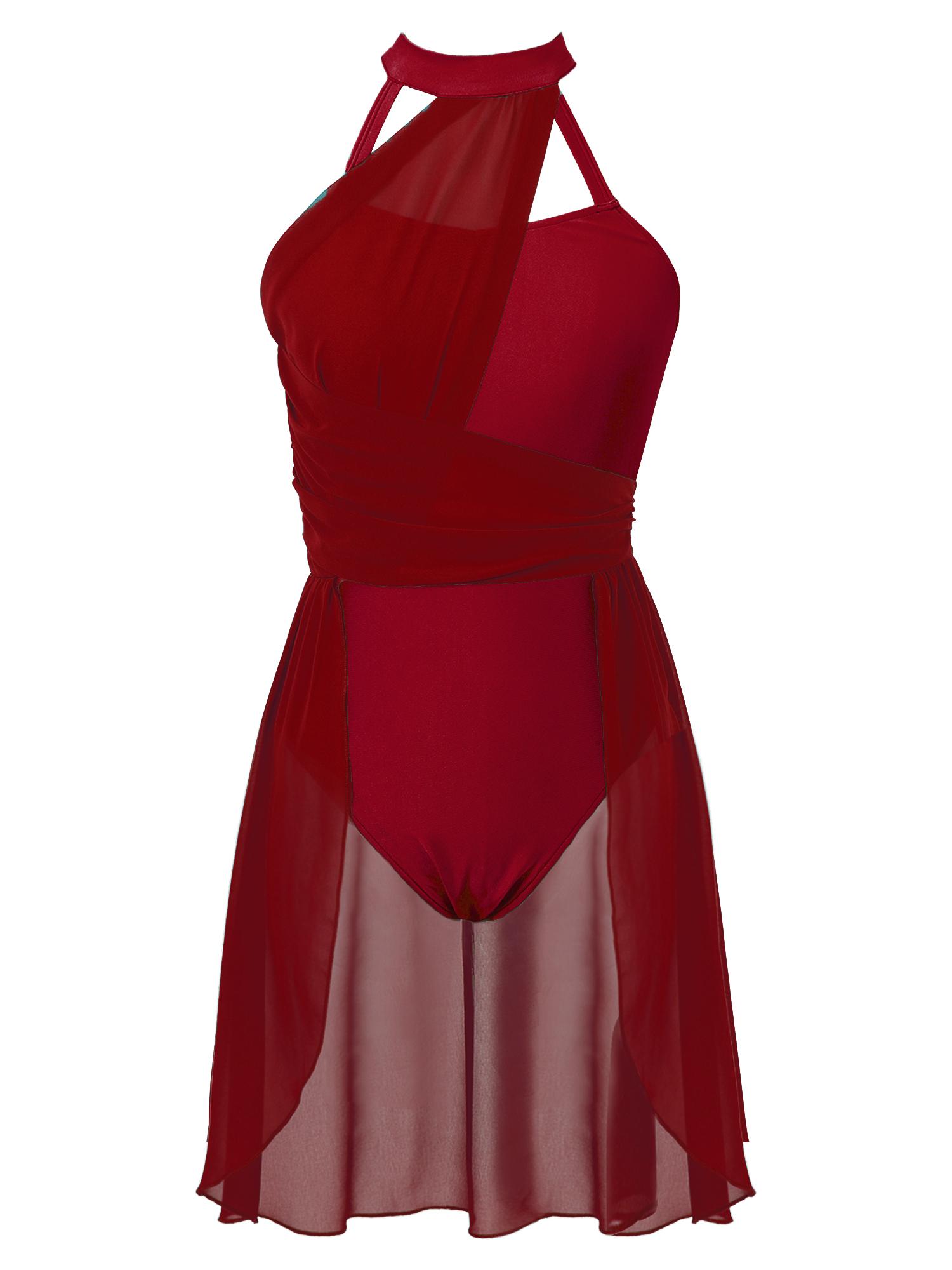 

Жіноча лірична танцювальна сукня з плісированим шифоновим дизайном, деталями на спині з бретелями, безрукавним леотардом, одяг для виступів S